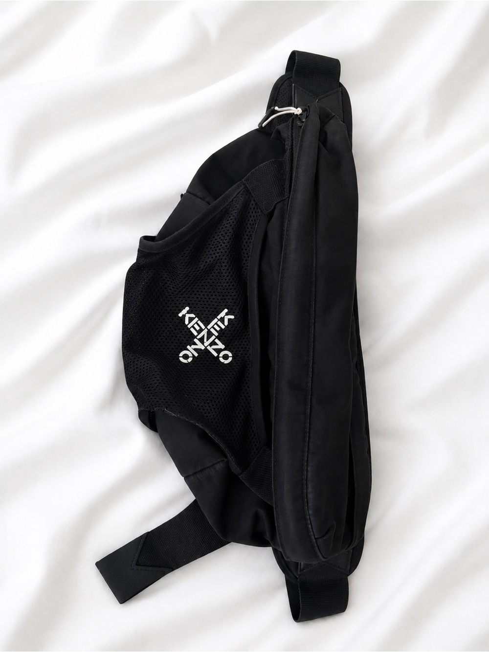 KENZO Black Mesh Belt Bag with White Logo